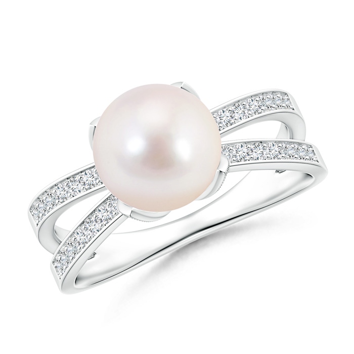 8mm AAAA Japanese Akoya Pearl Solitaire Split Shank Ring in S999 Silver