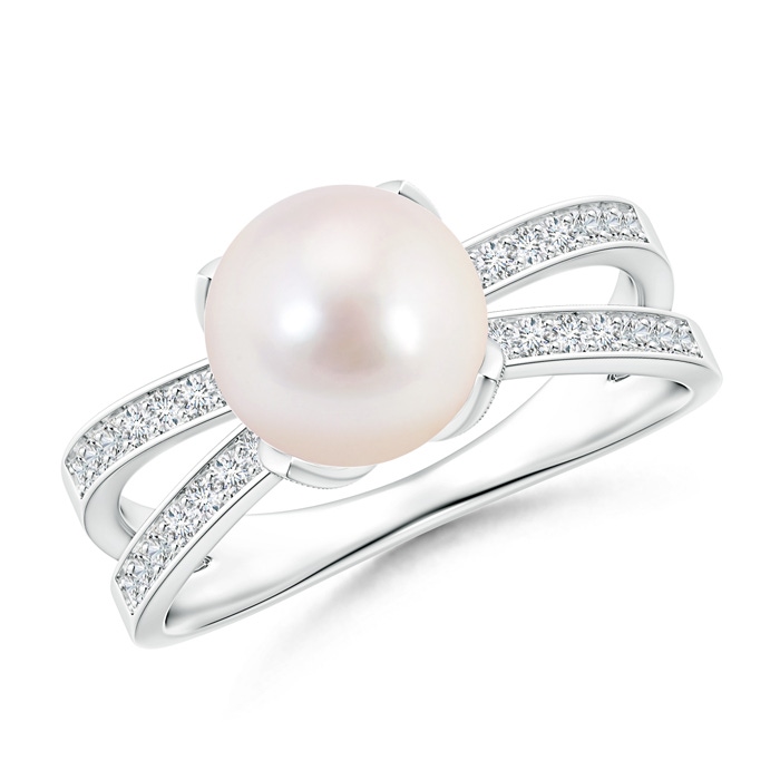 8mm AAAA Japanese Akoya Pearl Solitaire Split Shank Ring in S999 Silver 
