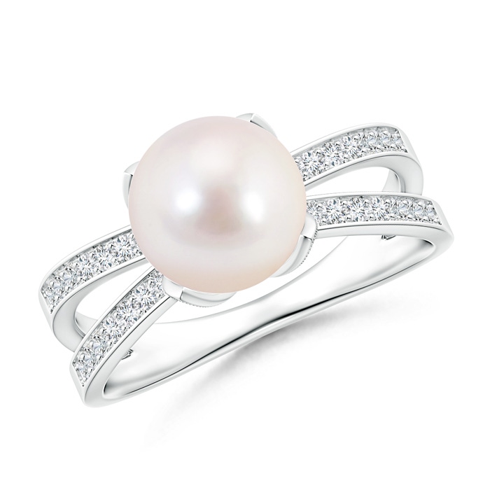 8mm AAAA Japanese Akoya Pearl Solitaire Split Shank Ring in White Gold