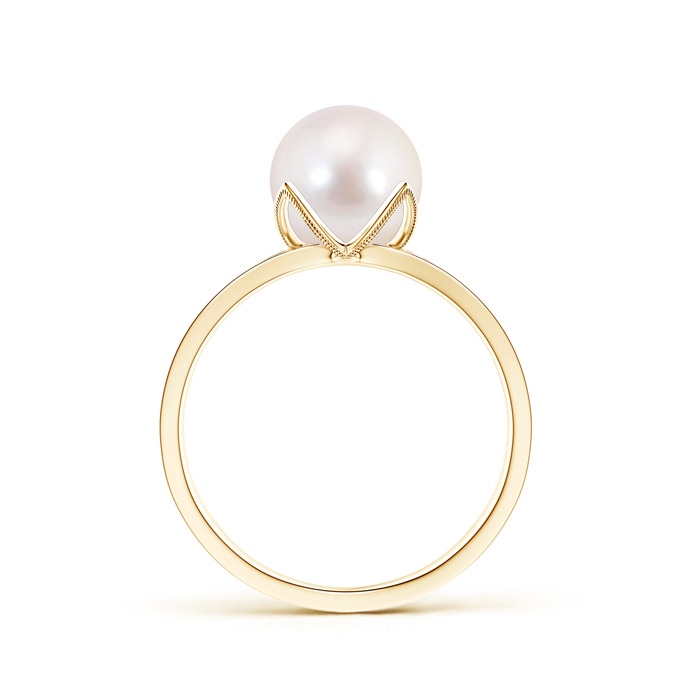 8mm AAAA Japanese Akoya Pearl Solitaire Split Shank Ring in Yellow Gold product image