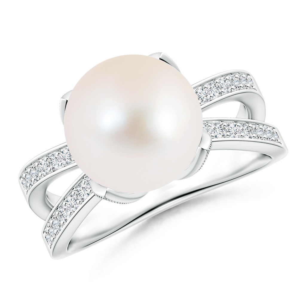 10mm AAA Freshwater Cultured Pearl Solitaire Split Shank Ring in S999 Silver