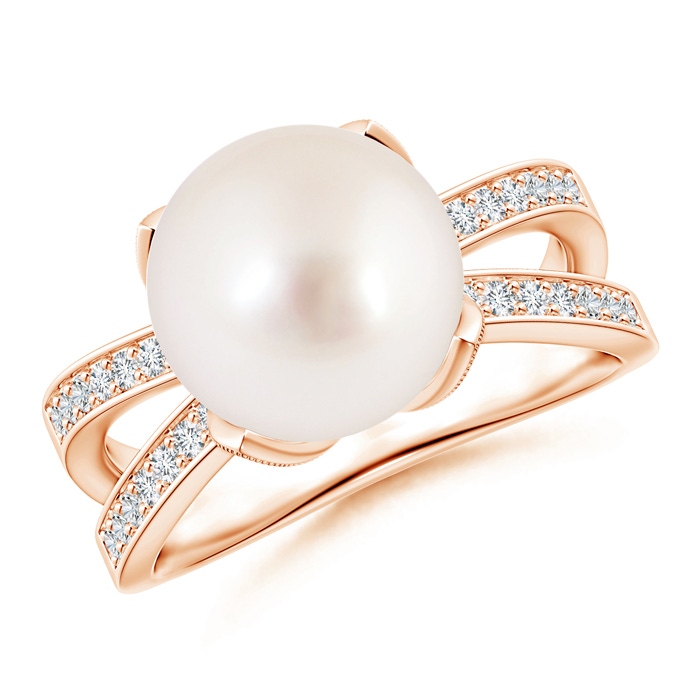 10mm AAAA South Sea Cultured Pearl Solitaire Split Shank Ring in Rose Gold