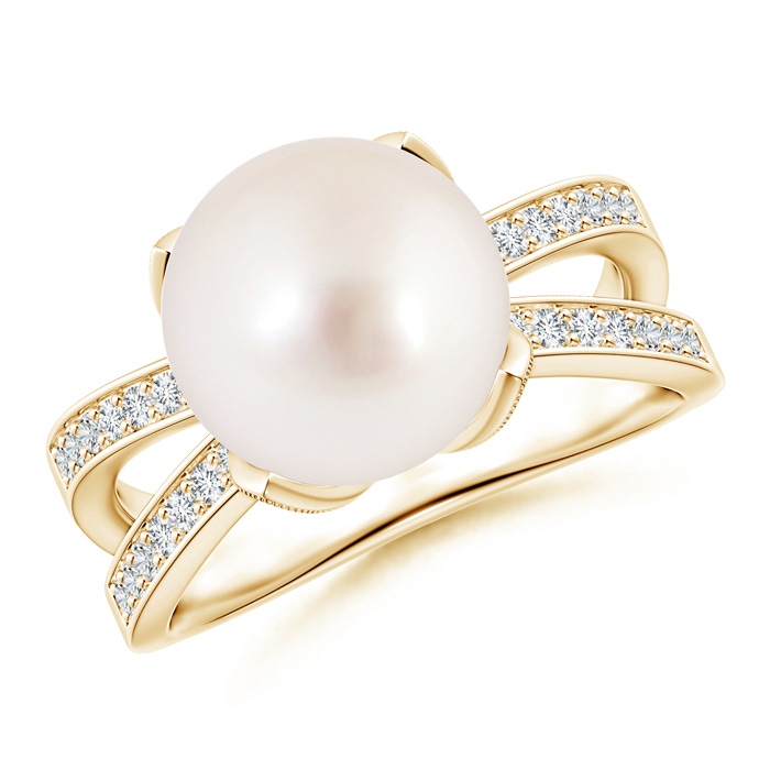 10mm AAAA South Sea Cultured Pearl Solitaire Split Shank Ring in Yellow Gold