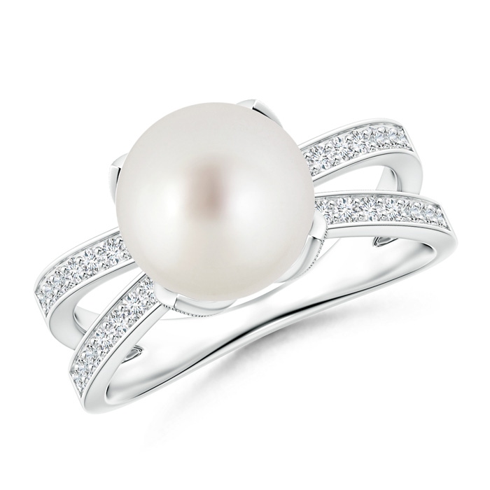 9mm AAA South Sea Cultured Pearl Solitaire Split Shank Ring in White Gold