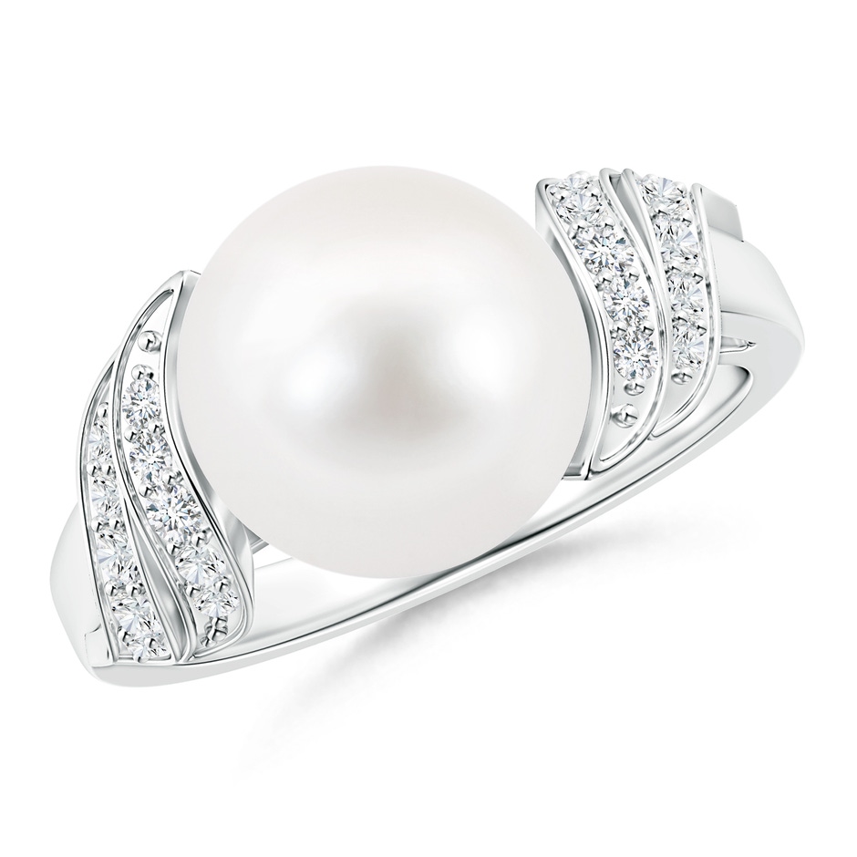 10mm AA Freshwater Pearl and Diamond Swirl Ring in S999 Silver 
