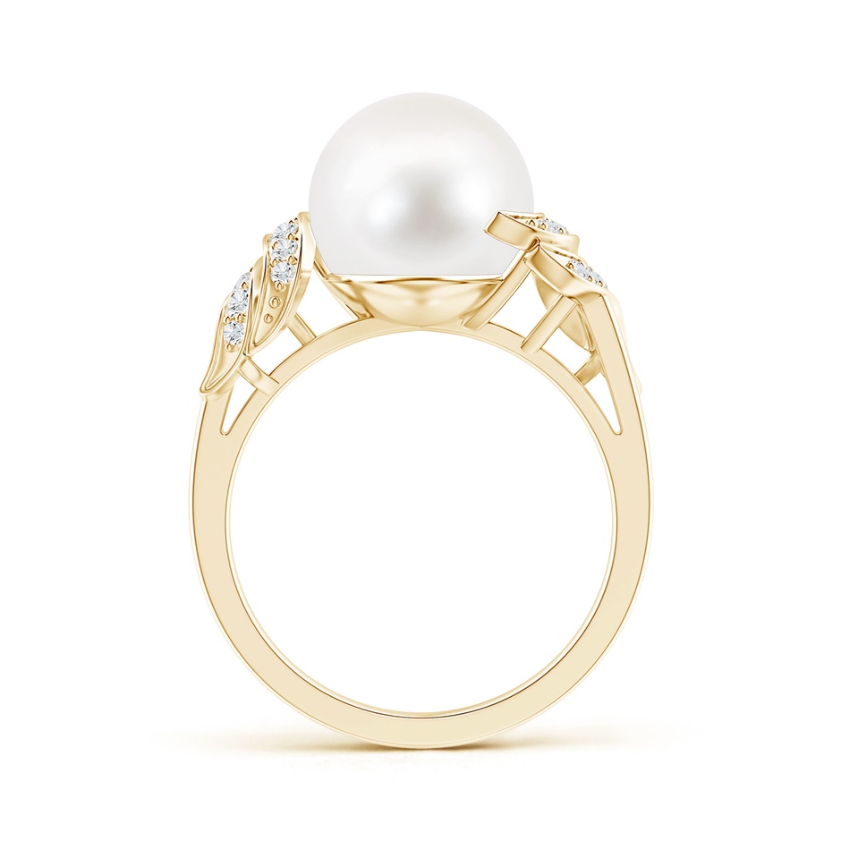 10mm AA Freshwater Pearl and Diamond Swirl Ring in Yellow Gold product image