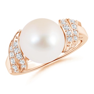 10mm AAA Freshwater Pearl and Diamond Swirl Ring in Rose Gold