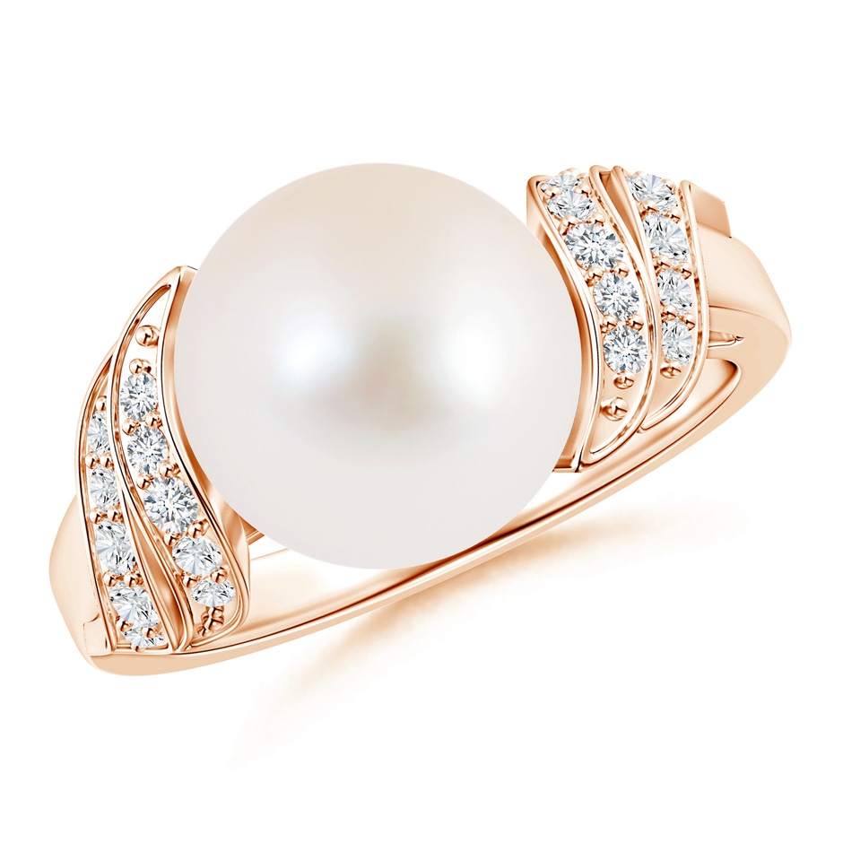 10mm AAA Freshwater Pearl and Diamond Swirl Ring in Rose Gold 