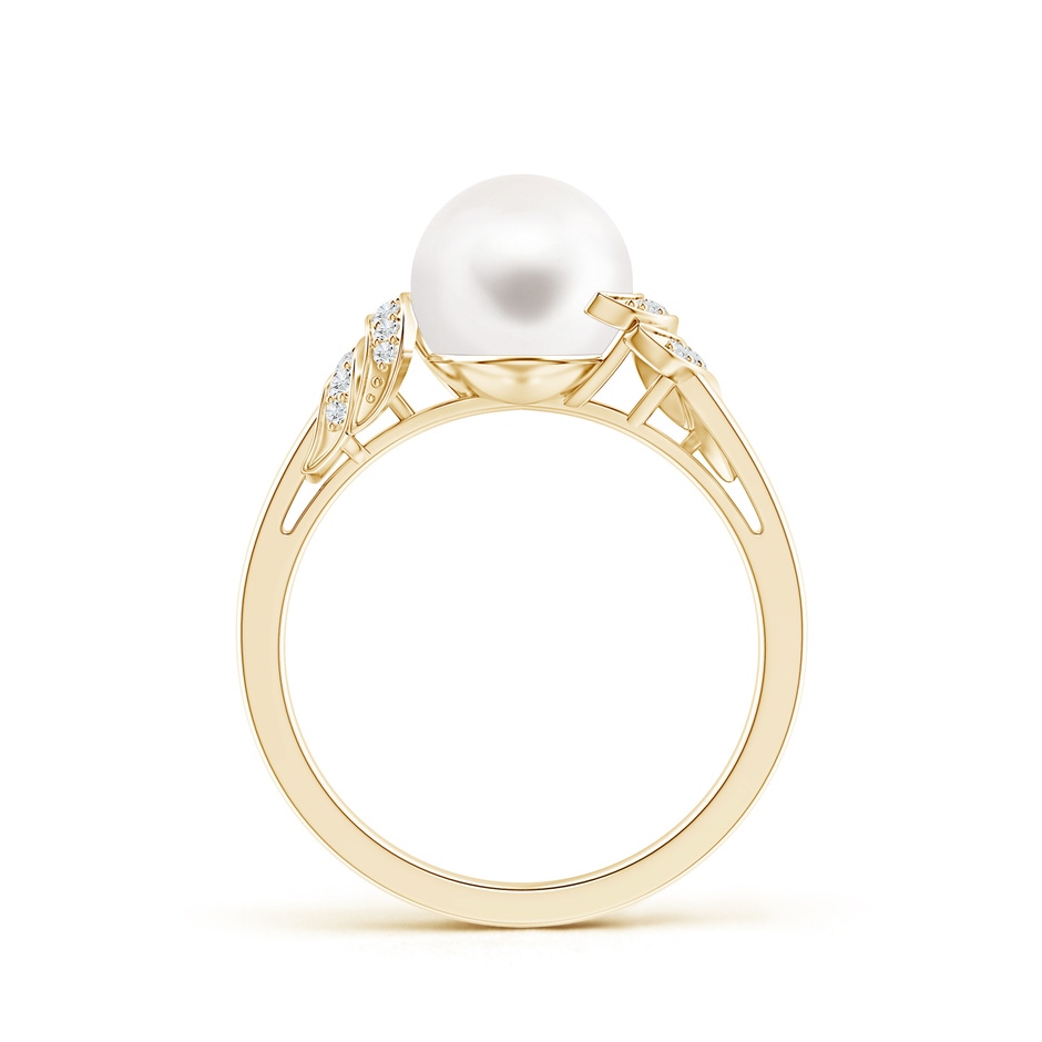8mm AA Freshwater Pearl and Diamond Swirl Ring in Yellow Gold product image