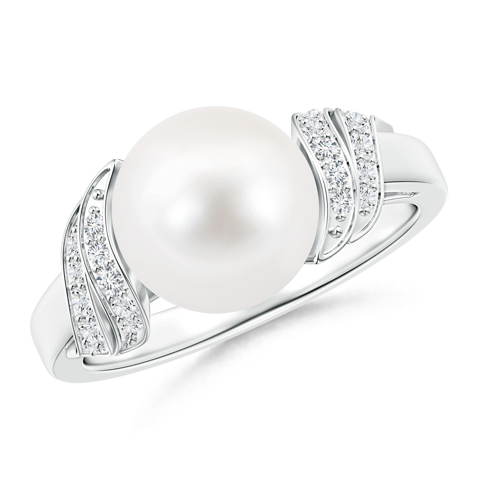 9mm AA Freshwater Pearl and Diamond Swirl Ring in S999 Silver 