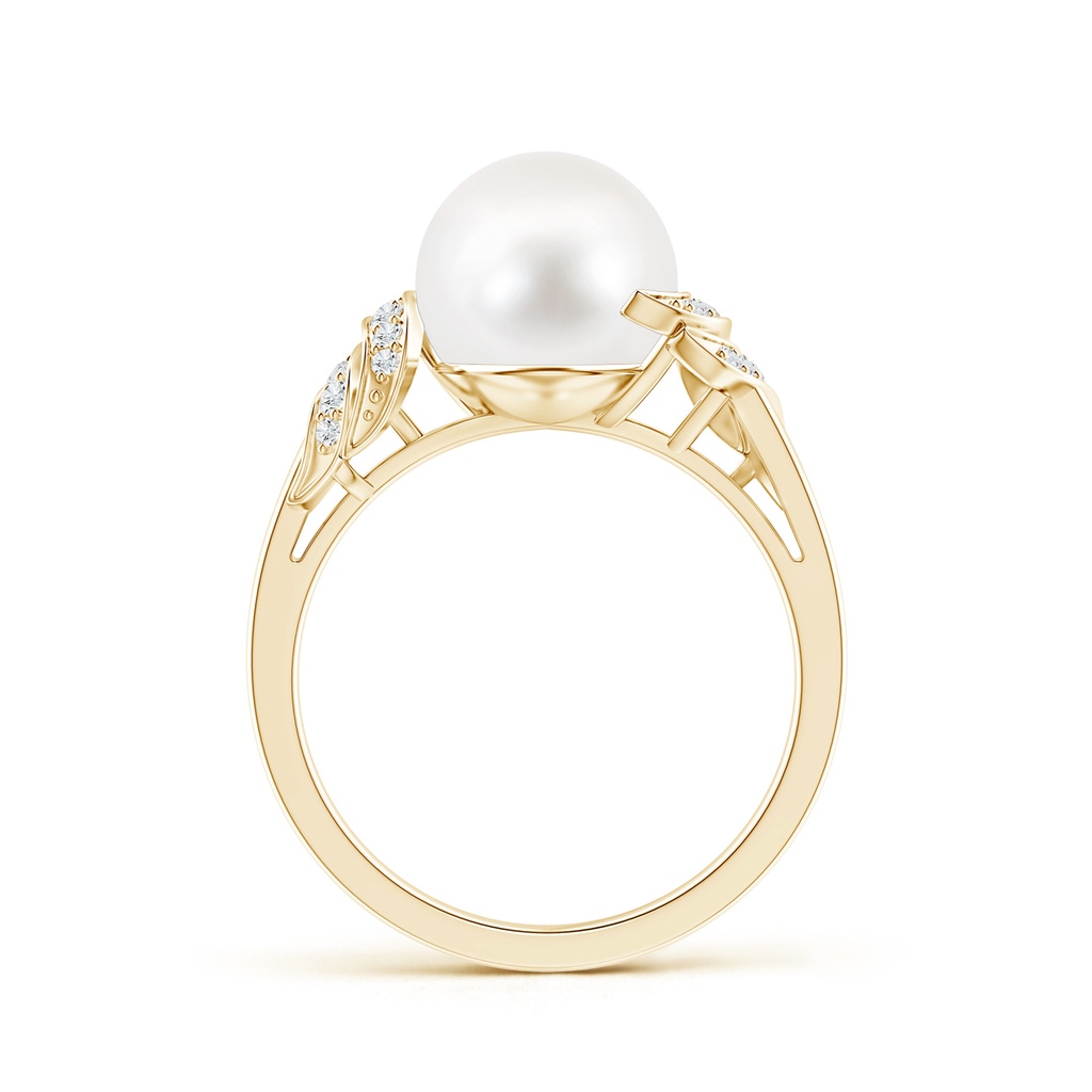 9mm AA Freshwater Pearl and Diamond Swirl Ring in Yellow Gold Product Image