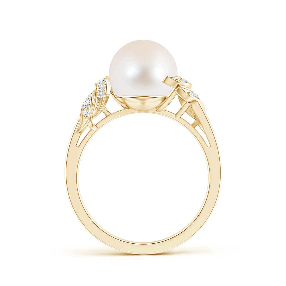 9mm AAA Freshwater Pearl and Diamond Swirl Ring in Yellow Gold product image