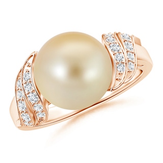 10mm AAA Golden South Sea Cultured Pearl and Diamond Swirl Ring in Rose Gold