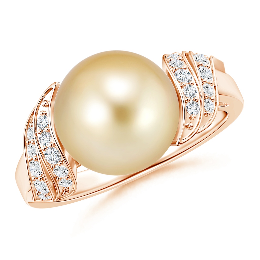 10mm AAAA Golden South Sea Cultured Pearl and Diamond Swirl Ring in Rose Gold