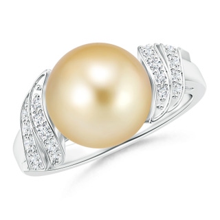 10mm AAAA Golden South Sea Cultured Pearl and Diamond Swirl Ring in White Gold