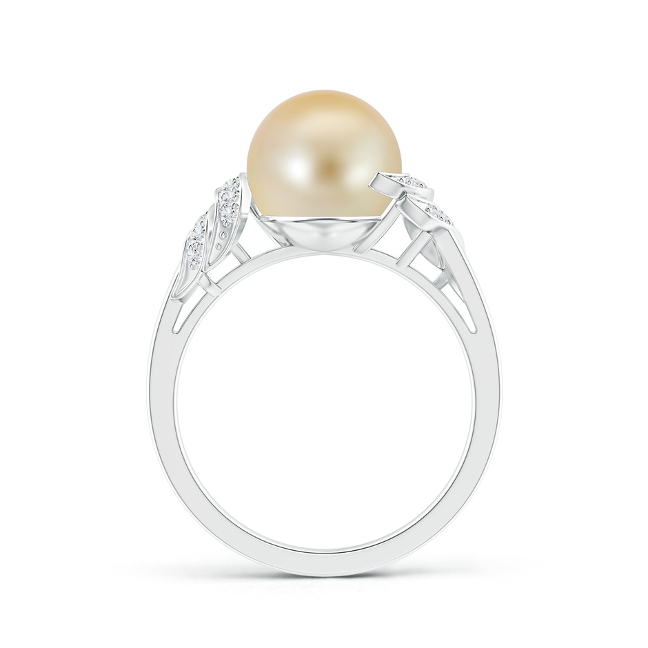 9mm AAA Golden South Sea Cultured Pearl and Diamond Swirl Ring in White Gold product image