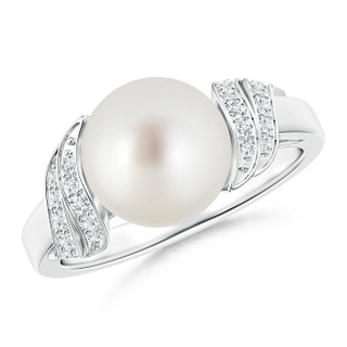 9mm AAA South Sea Cultured Pearl and Diamond Swirl Ring in White Gold
