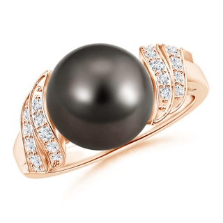 10mm AAA Tahitian Cultured Pearl and Diamond Swirl Ring in Rose Gold