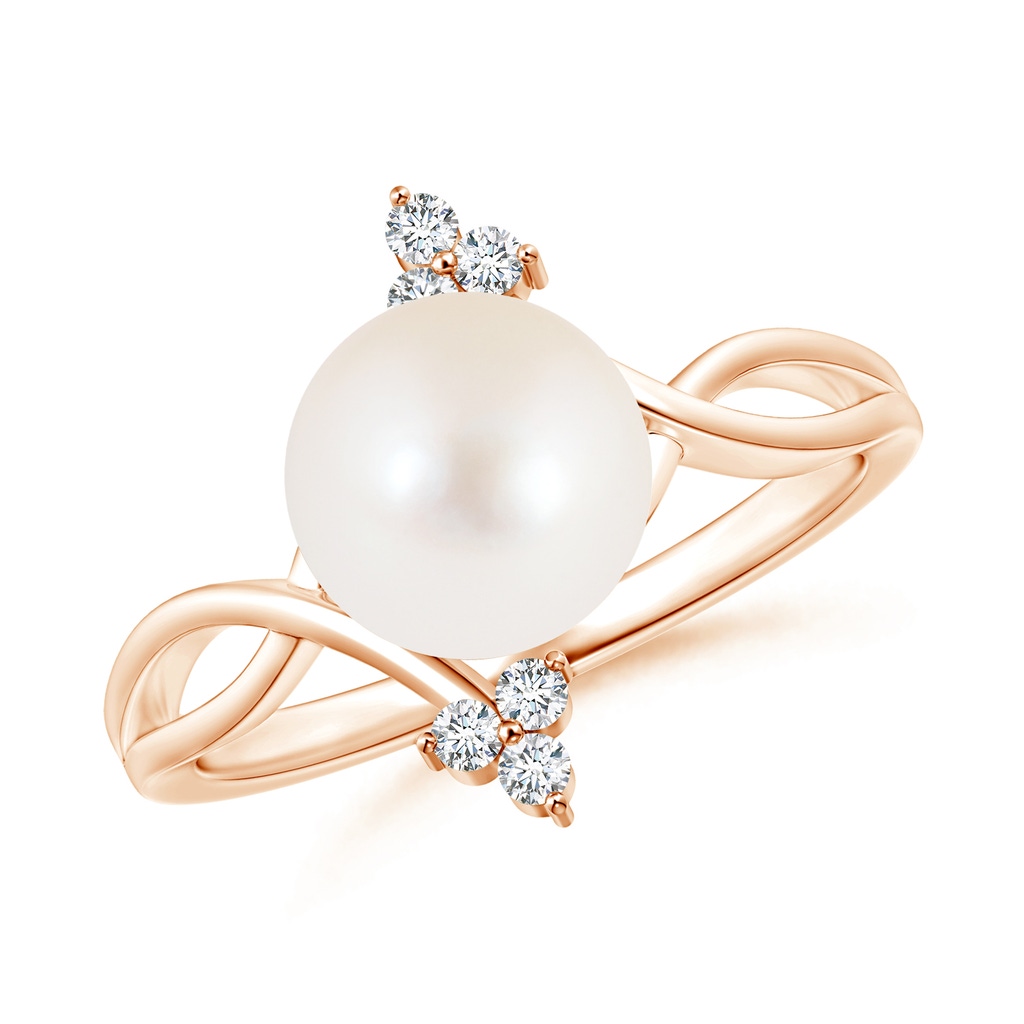 8mm AAA Freshwater Cultured Pearl Bypass Ring with Trio Diamond in Rose Gold