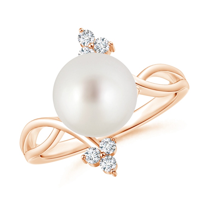 9mm AAA South Sea Cultured Pearl Bypass Ring with Trio Diamond in Rose Gold