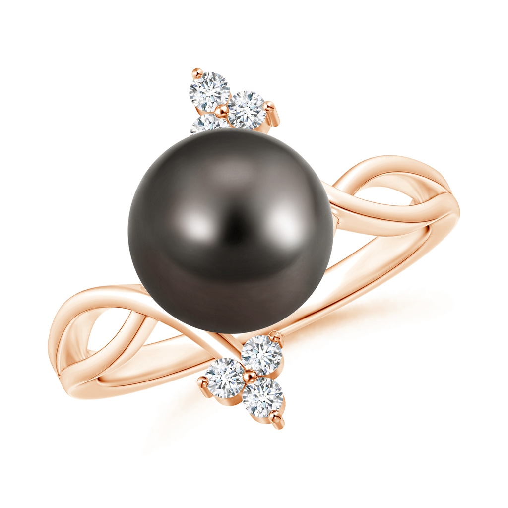 9mm AAA Tahitian Cultured Pearl Bypass Ring with Trio Diamond in Rose Gold