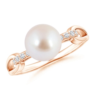 8mm AAA Akoya Cultured Pearl Ring with Diamond Loop Link in 9K Rose Gold