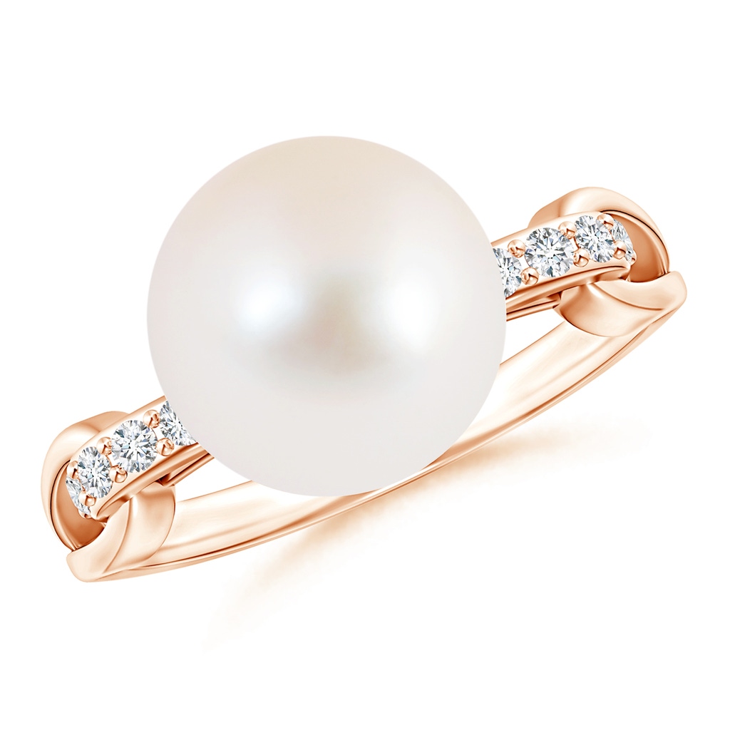 10mm AAA Freshwater Cultured Pearl Ring with Diamond Loop Link in Rose Gold