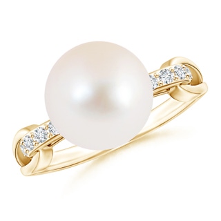 10mm AAA Freshwater Cultured Pearl Ring with Diamond Loop Link in Yellow Gold