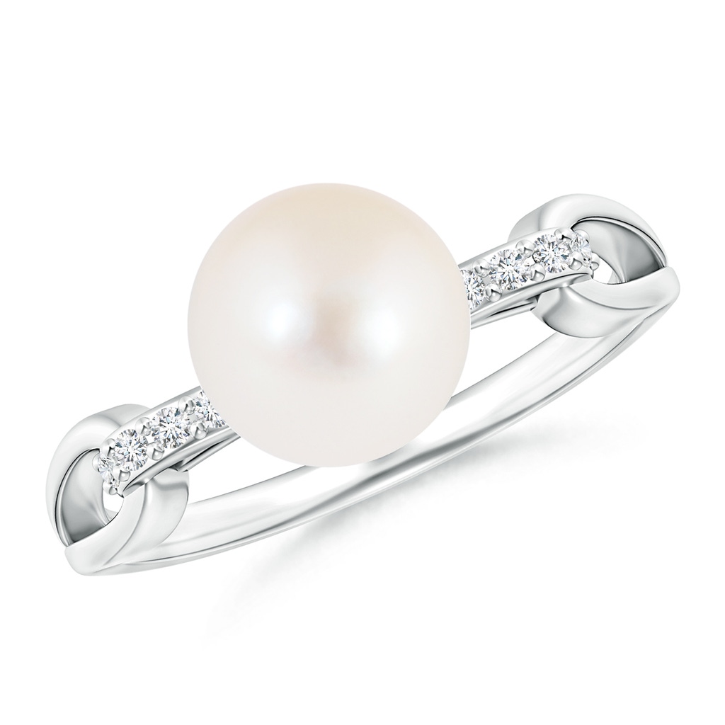 8mm AAA Freshwater Cultured Pearl Ring with Diamond Loop Link in White Gold