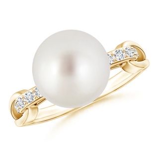 10mm AAA South Sea Cultured Pearl Ring with Diamond Loop Link in Yellow Gold