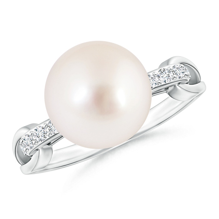 10mm AAAA South Sea Cultured Pearl Ring with Diamond Loop Link in S999 Silver