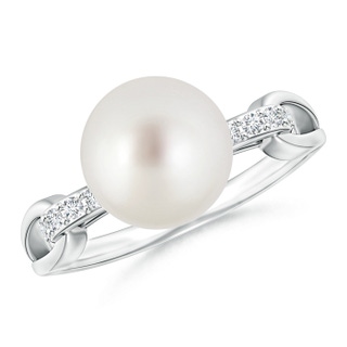 9mm AAA South Sea Cultured Pearl Ring with Diamond Loop Link in White Gold