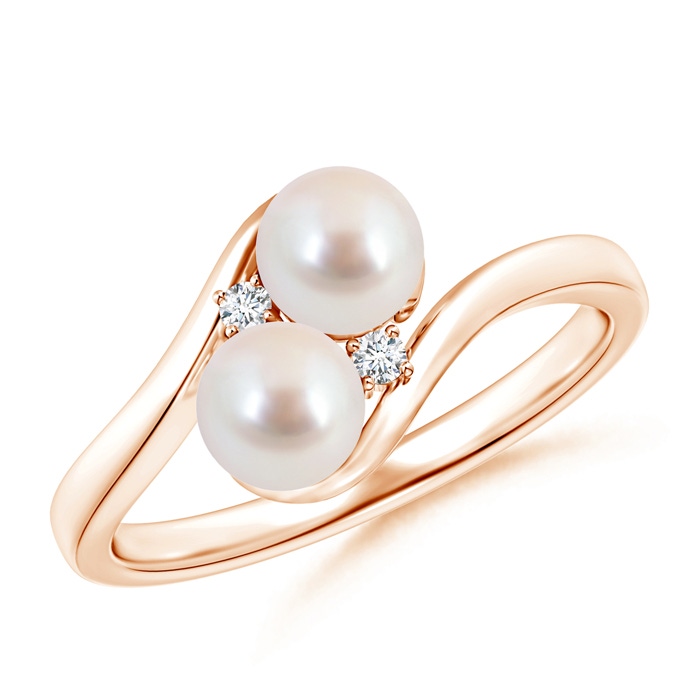 5mm AAA Double Japanese Akoya Pearl Ring with Diamond Accents in 9K Rose Gold