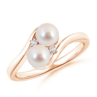 5mm AAA Double Japanese Akoya Pearl Ring with Diamond Accents in 9K Rose Gold
