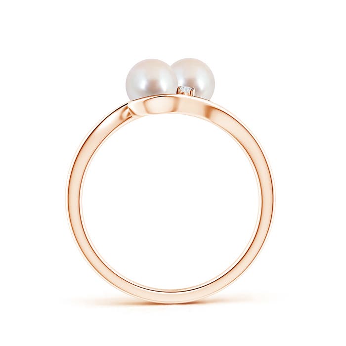 5mm AAA Double Japanese Akoya Pearl Ring with Diamond Accents in Rose Gold