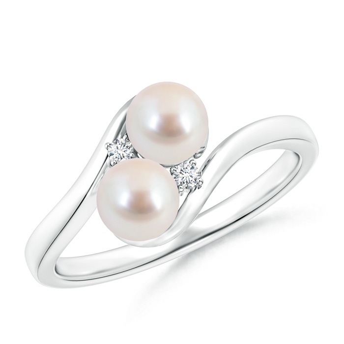 5mm AAA Double Japanese Akoya Pearl Ring with Diamond Accents in S999 Silver 