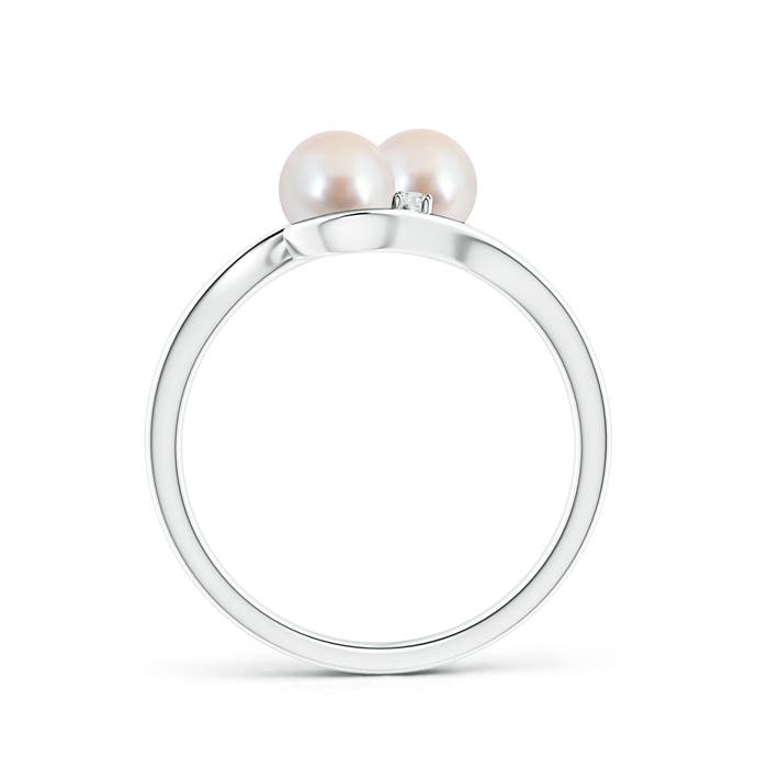 5mm AAA Double Japanese Akoya Pearl Ring with Diamond Accents in White Gold