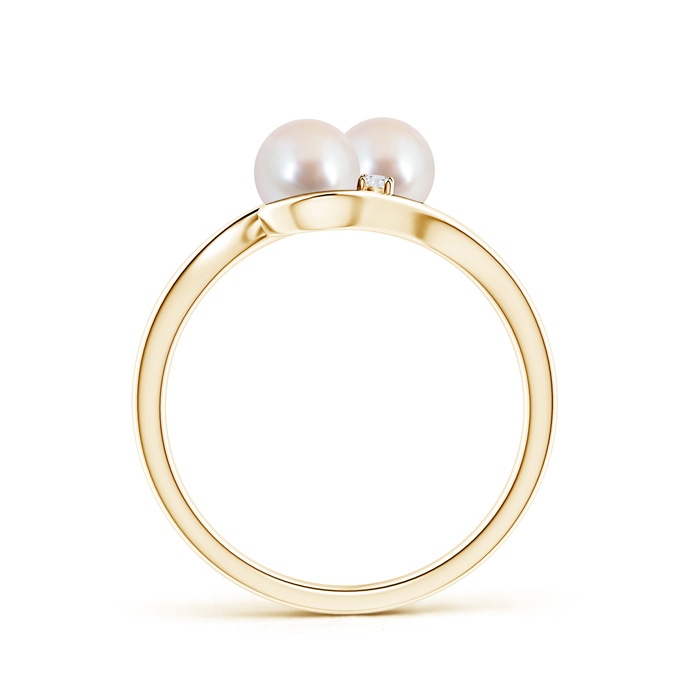 5mm AAA Double Japanese Akoya Pearl Ring with Diamond Accents in Yellow Gold Product Image