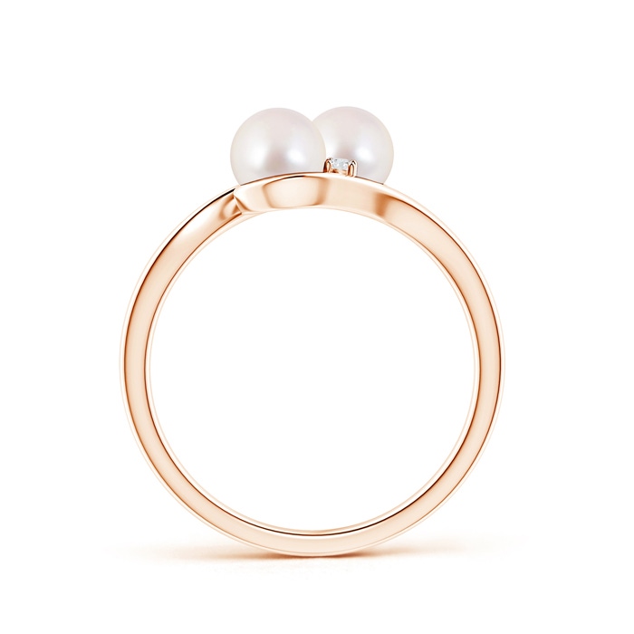 5mm AAAA Double Japanese Akoya Pearl Ring with Diamond Accents in Rose Gold product image