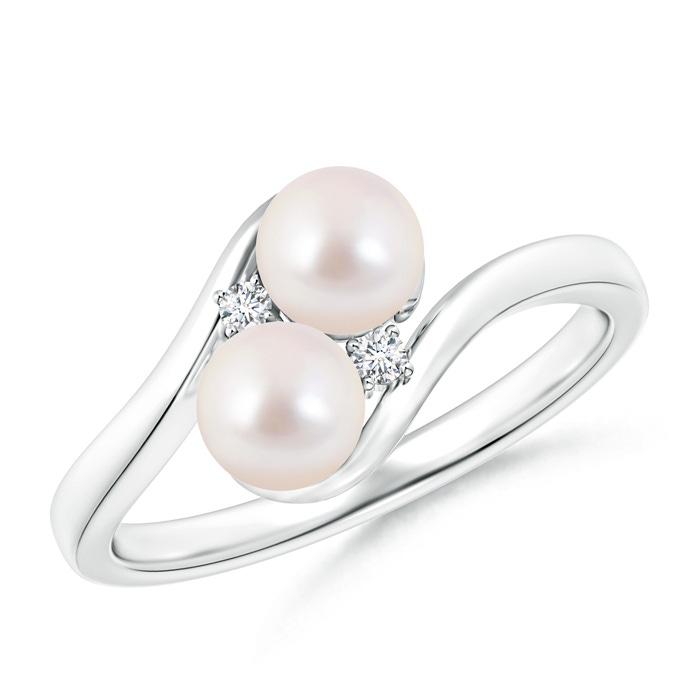 5mm AAAA Double Japanese Akoya Pearl Ring with Diamond Accents in White Gold 