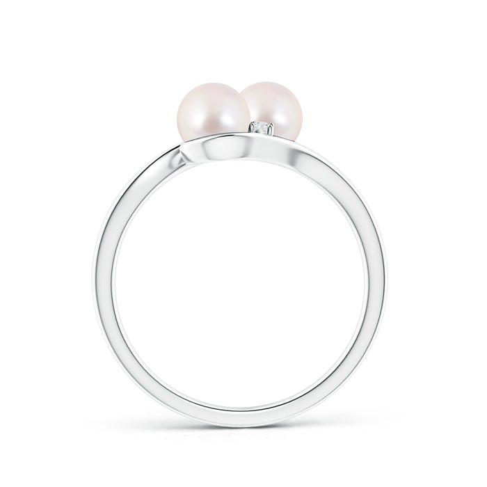 5mm AAAA Double Japanese Akoya Pearl Ring with Diamond Accents in White Gold - side 1