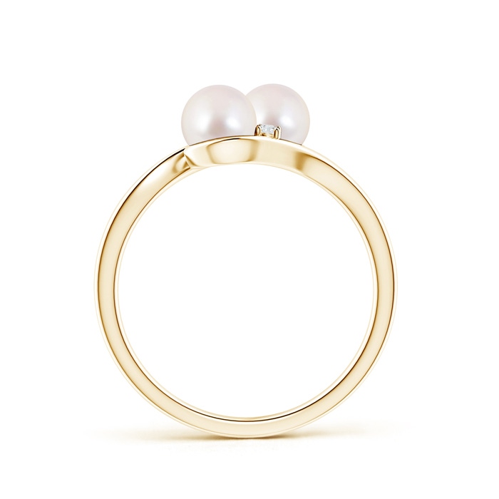 5mm AAAA Double Japanese Akoya Pearl Ring with Diamond Accents in Yellow Gold product image
