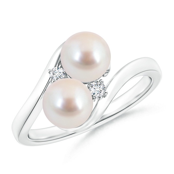 6mm AAA Double Japanese Akoya Pearl Ring with Diamond Accents in White Gold 