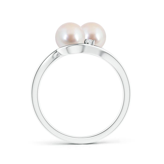 6mm AAA Double Japanese Akoya Pearl Ring with Diamond Accents in White Gold