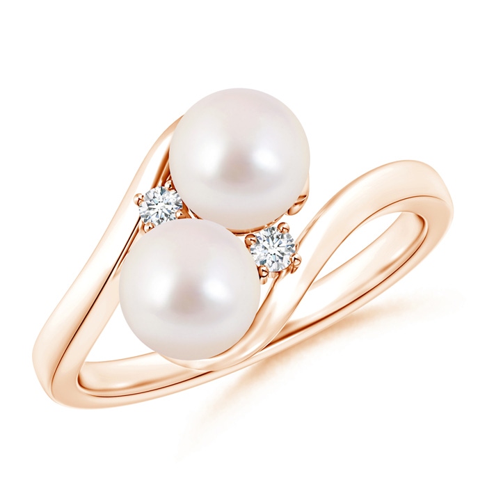 6mm AAAA Double Japanese Akoya Pearl Ring with Diamond Accents in Rose Gold 