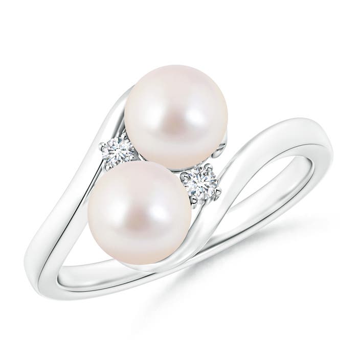6mm AAAA Double Japanese Akoya Pearl Ring with Diamond Accents in White Gold