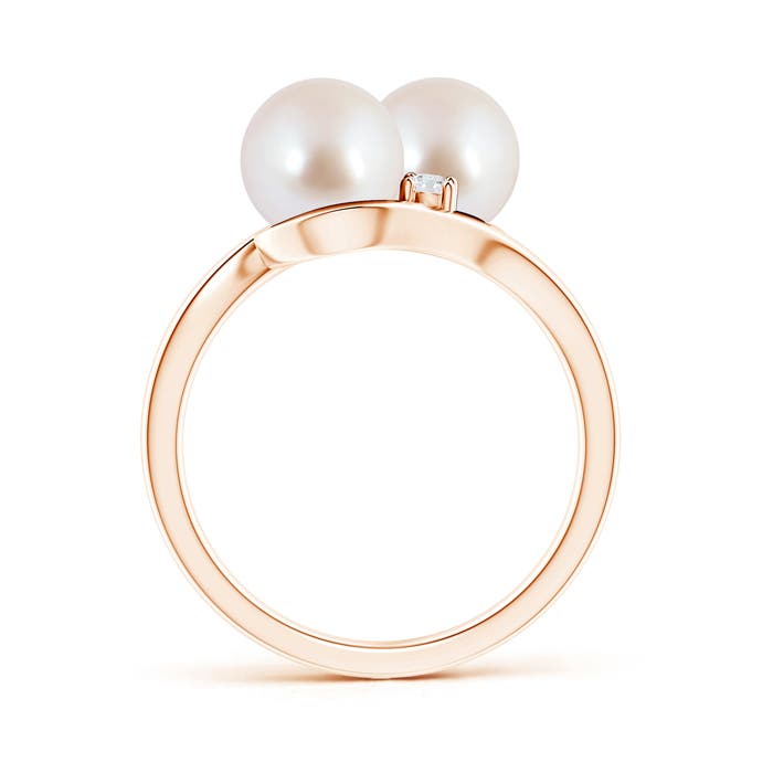 7mm AAA Double Japanese Akoya Pearl Ring with Diamond Accents in Rose Gold