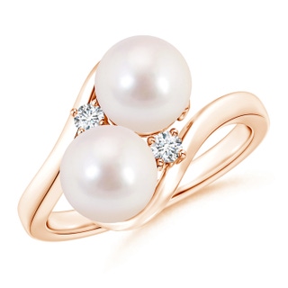 7mm AAAA Double Japanese Akoya Pearl Ring with Diamond Accents in Rose Gold