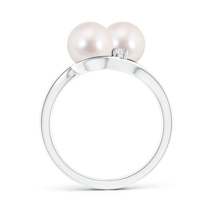7mm AAAA Double Japanese Akoya Pearl Ring with Diamond Accents in White Gold