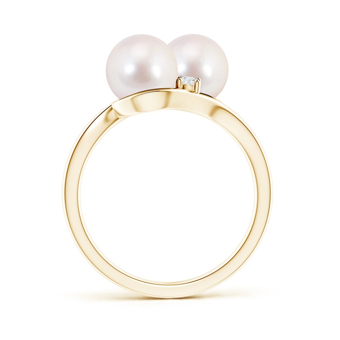 7mm AAAA Double Japanese Akoya Pearl Ring with Diamond Accents in Yellow Gold product image